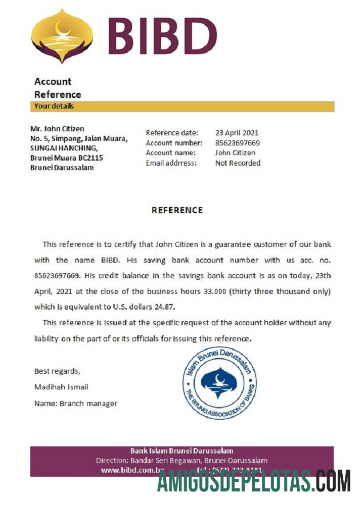 Referência do Banco Brunei Islam Darussalam modelo